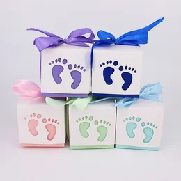 Opakowanie prezentów 10pcs/pakiet Baby Shower Box Róż Niebieski powóz pusta papierowe cukierki Favors Decor z wstążką