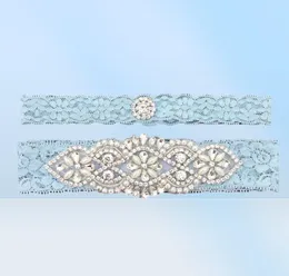 Blue Bridal Garters Crystals Pearls For Bride Lace Wedding Garters Belt Size från 15 till 23 tum Wedding Leg Garters Real PI5246137