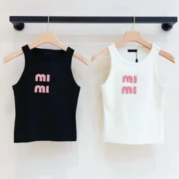 Woman Bead Tank Top Miui Designer Diamond Tops Glittering Shiny Beading Letters Shorts Women Clothes TOP 2024