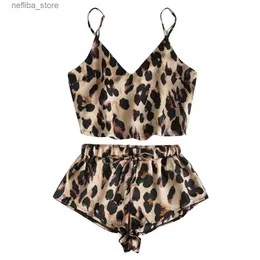 Сексуальная пижама Miarhb y Pajamas для женщин Nightwear Pajamas Leopard Print Женская одежда для снарядов без рукавов без бретелек Camis Patings Lounge Wear L410