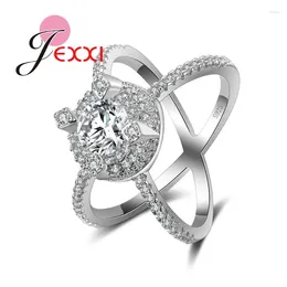 Ringos de cluster Fashion for Women Luxury Cross X Shape Ring Stamped 925 Sterling Silver Silver Cubic Zirconia noivado de casamento Mulher