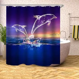 シャワーカーテン美しい海景3Dプリンティングドルフィンネイチャーシーナリーホームデコレーション防水ポリエステルバススクリーン