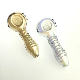 40mm Bowl Glass Smoking Pipe with 4.3 Inch Reflective Gold and Silver Foil Colorful Caterpillar Screw Threaded Hand Pipes