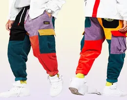 2019 Vintage Renk Bloğu Patchwork Corduroy Kargo Pantolon Sokak Giyim Harajuku Jogger Swearpant Pamuk Pantolon19154186
