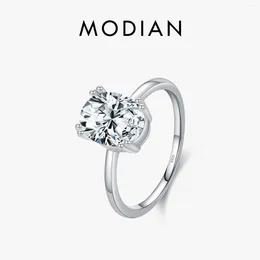 Clusterringe Modian 925 Sterling Silber Minimalist Oval Zirkonia Finger Ring Drip Ring CZ Band für Frauen Engagement Jubiläumsgeschenk