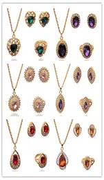 Kobiety moda 18K pozłacany kryształowy naszyjnik pierścionka biżuterii 285e3306416
