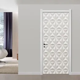 3D estéreo de textura branca de gesso geométrico Murais de padrão de parede Modern simples sala de estar decoração de casa PVC Art 3d Stickers de porta T2268D