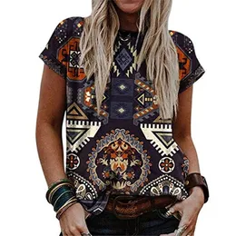 夏のジオメトリウエスタンエスニックスタイルTシャツ3Dプリント女性ストリートウェアTシャツ
