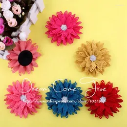 Decorative Flowers 200pcs/lot 3.5" 6Colors Excellent Quality Artificial Fabric Hair Alloy Rhinestone Snow Button For Baby Girl Headband