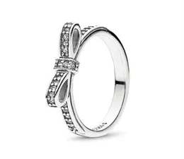 REAL 925 Sterling Silver Cz Diamond Bow Ring med original Box Set Fit Style Bröllop Engagementsmycken för kvinnor Girls253H1174499
