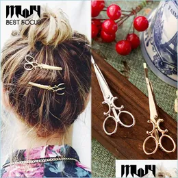 Hårklämmor Barrettes Fashion Scissors Forma Lovely Women Girls Gold Plated Clip Christmas Party Hairpin Accessories 24 PCS/Lot Drop DHFJP