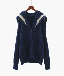 Sweattersautumn och vinterkläder förtjockad marinkrage Cardigan Women039s Loose Lazy Pocket Sweater Coat9375275