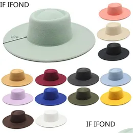 قبعات واسعة الحافة دلو كلاسيكية البريطانية على الطراز البريطاني 95 سم قبعة فيدورا كبيرة للنساء أزياء الخريف الشتاء