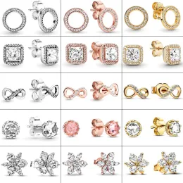 925 srebrne kolczyki Sterling Srebrne Krągi Infinity Studek Kolczyki Square Sparkle Studs Kolczyki Doskonała biżuteria Kobiety DIY Akcesoria Dostęp