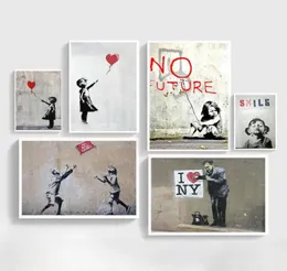 Gemälde abstrakte Mädchen Wandkunst Leinwand Malerei Bansky -Plakate und Drucke schwarze weiße Bilder für Wohnzimmer Dekor9263424