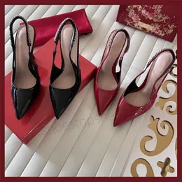 Signoria Elegant Brand Women Sandals Shoes Patent Leather Slingback Wine-red Black Summer High Heels Party Wedding Pointed Toe Lady Pumps EUR35-41