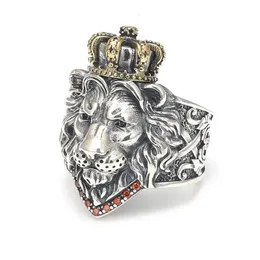 Real S925 Srebrny 925 Klasyczny retro ręcznie robiony duży dominujący król Król Król Lion Pierścień mężczyzna Kobieta Fine Jewelry Gift240412