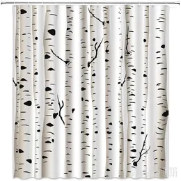 Tende per doccia Birch Tree di Ho Me Lili Terina bianca e nera Trunk senza foglie arte senza foglie arte in poliestere decorazioni per il bagno impermeabili