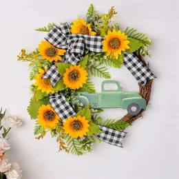 Decorative Flowers Sunflowers Wreath With Truck For Front Door Artificial Spring Farmhouse Outdoor Garden Wedding Decorations