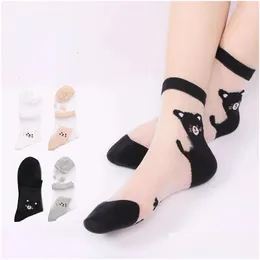 Socks Strumpfwomen 5 Paare coole transparente Kawaii Set Bären koreanische Damen Sommer dünne japanische niedliche Seide für Drop -Lieferkleidung Un Otxwl