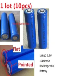 10pcs 1 lote 14500 37V 12001300mAh Tamanho 5 Bateria recarregável de íons de lítio lítio 37 Volt Liion positivo ou pontual 7223347