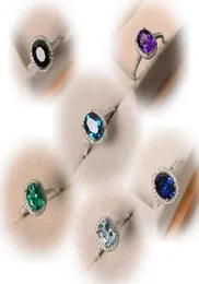 Drop Luxury Schmuck 925 Sterling Silber Oval Cut Multi -Color Topaz CZ Diamond Party Frauen Hochzeitsband Ring für Liebhaber 03924783