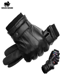 Bison denim Men039s äkta läderhandskar Pekskärmhandskar för män Vinter varma vantar full fingerhänder plus sammet s3055579