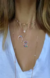 Gökkuşağı Renk Altın Kaplama Kötü Göz Kolye Yüzen CZ Damla Cazibe Elegance Türk Türk Kötü Kolye Büyüleyici Jewelry6590238