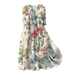 Summer Dress Bohemian Style Floral Print Midi with Laceup Detail Aline Silhouette for Women Spring 240412