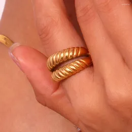 Ringos de cluster dupla camada de camada grossa grossa croissant anel de cúpula de aço inoxidável 18k ouro revestido para mulheres jóias mínimas femininas