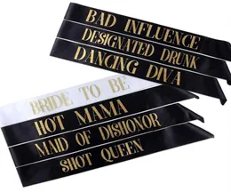 7pcs Lot Bachelorette Sashes Gelin Sash Düğün Gelin Bekarlık Parti Dekorasyonları Malzemeleri Malzemeler Kısa Kraliçe Mama335v1548813