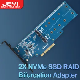 Schede Dual NVME Adattatore PCIE, Jeyi M.2 NVME SSD a PCIE 4.0 X8/X16 Supporto per schede M.2 (tasto M) NVME SSD 22110/2280/2260/2242/2230