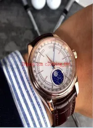 2 Style Men Watch 39mm White Dial Moonfase 50535 18K Rose Gold Minty Automatisk mekanisk rörelse Fashion Mens Watches8855707