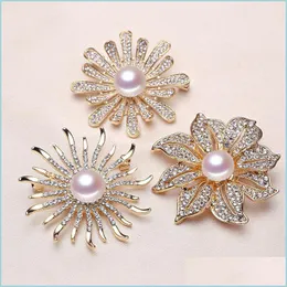Jewelry Settings Flower Pearl Brooch Rhinestone For Women Fashion Accessories 9 Styles Diy Pins Christmas Drop Delivery Dh8Kw