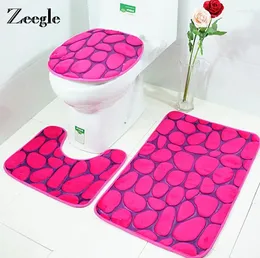 Коврики для ванны Zeegle 3d каменный принцип 3pcs ванная комната набор туалетов ковры коралловые флисовые крышка крышки сиденья пьедестал коврик для душевой панель