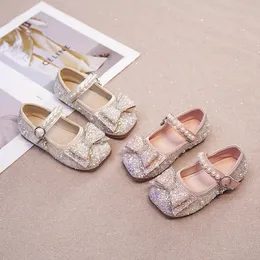 Girls Bow Princess Shoes Kids Toddlers Sandals Wedding Party Dress Shoe Spring Autumn Soft Sole Water Diamond Leather Children Dance Performance Shoes t5G7#