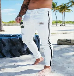 Tejanos Blancos Hombre Hole Mens White Jeans Slim Fit Side Stripe Biker Spejkerbroeken heren denim5764292