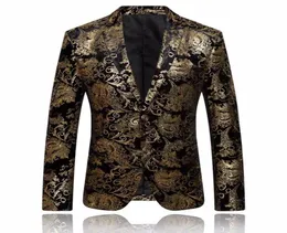 Gold Blazer Men Floral Casual Slim Blazer Arrival Fashion Party Single Selvad Maschio Giacca PS Blazer Masculino3737033