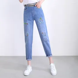 Kvinnors jeans 2024 Autumn Harun Pants Radish Fashion Casual Slim Elastic Midje Loose Crop Denim