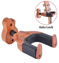 Wall Mount Auto Lock Guitar Hanger Mahogny Wood Guitars Hook Holder For Acoustic Electric Classical Bass2771566