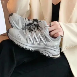 Buty swobodne MEOTINA Kobiety Sneakers okrągłe palce platforma mieszane kolory koronkowe panie moda wiosna jesienna szara biała 40