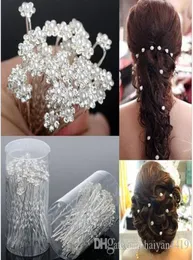 Accessori per matrimoni Gioielli da sposa Bridal Pearl Hairpins Flower Crystal Pearl Rhinestone Hair Pins Clips Bridesmaid Women Capelli Jew6180030