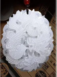 Natural Afghan White Jade Dragon e Phoenix Good Luck Pendant X115556077840