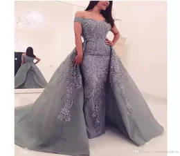 2019 New Lace Prom Dresse com trem destacável fora do ombro Aplique Mermaid Dress Plus Size Size Special Special Ocidental1727574