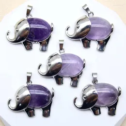 Pendant Necklaces 15pc Mix Natural Stone Quartz Crystal Agate Amethyst Big Elephant Charm Necklace For DIY Jewelry Making Accessories