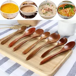 Spoons 1Pc Wooden Soup Long Handle Coffee Milk Honey Teaspoon Kitchen Spice Condiment Salt Sugar Spoon Home Tableware