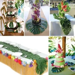 Flores decorativas estilo verde estilo artificial folhas decorações 24/60pcs Summer Summer Jungle temas de festa de festa para decoração de casa