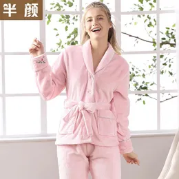 Ev Giyim Yetişkin Nakış Homewear bayanlar Kavur Kalınlaştırılmış Pijama Kadın Sıcak Places Giyim Flannel Nightwear Uzun Kollu 2pcs D-2142
