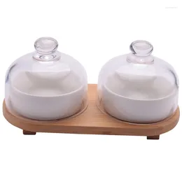 Teller Keramik Fruchtplatte Snack Kuchen Dessert Schüssel Glasabdeckung mit Tablettpuddingeis Set