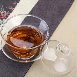Copos de vidro transparentes de copo de vidro transparente xícara de chá chinesa tradicional com tampa e pires de caneca de café de primeira qualidade 160ml